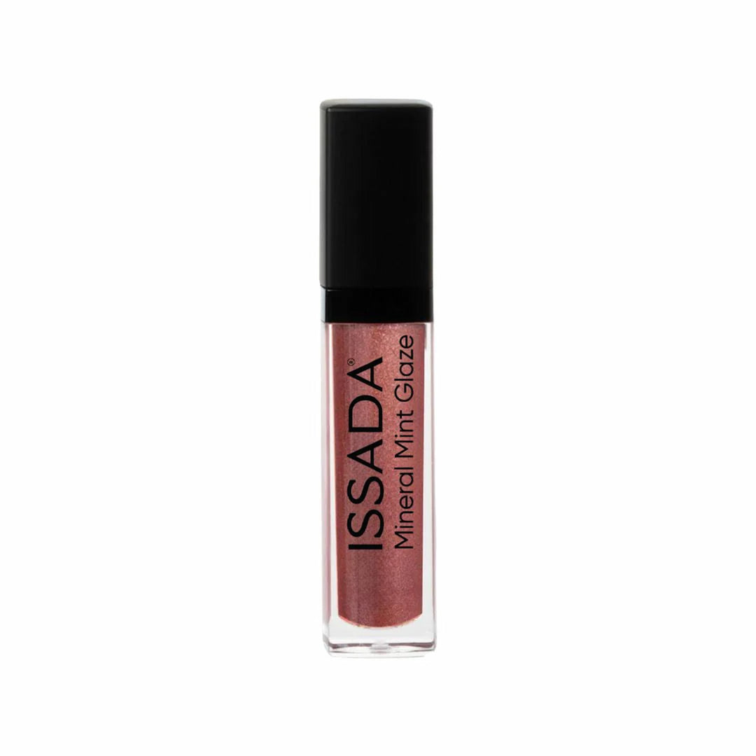 ISSADA Mineral Mint Glaze Lip Gloss in Victorian Charm, a warm rosy brown shade with mint infusion for cooling shine