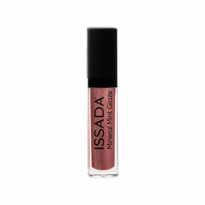 ISSADA Mineral Mint Glaze Lip Gloss in Victorian Charm, a warm rosy brown shade with mint infusion for cooling shine