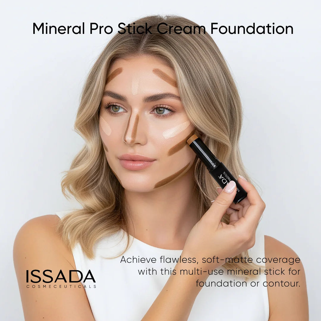 Women applying ISSADA Mineral ProStick mineral cream foundation stick for contour and foundation coverage