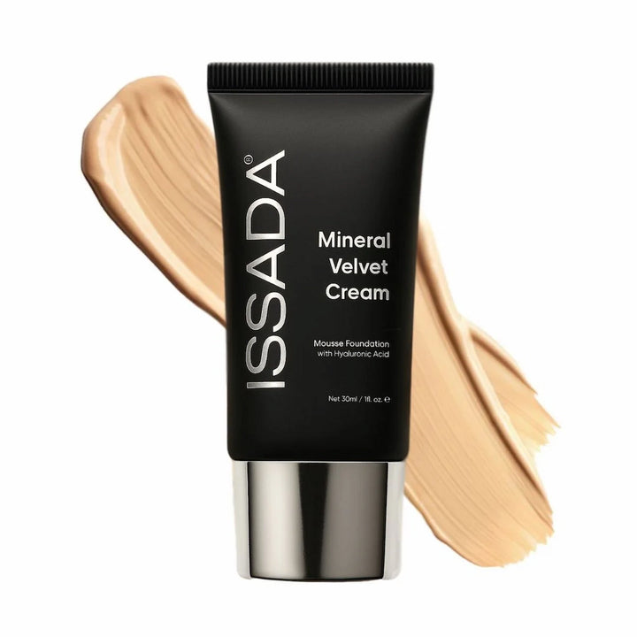 ISSADA Mineral Velvet Cream in new york shade with a swatch on a white background
