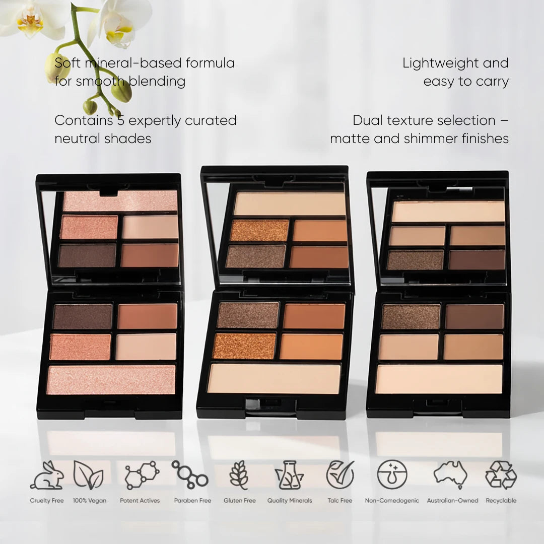 ISSADA Neutral Collections eyeshadow palettes with mineral formula, matte and shimmer finishes for everyday eye looks