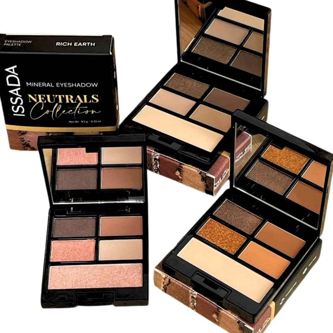 Issada Neutrals Collection mineral eyeshadow palettes and packaging on a white background