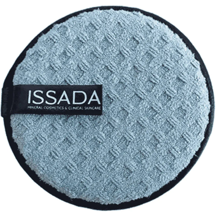 ISSADA Turquoise No Traces Cleansing Pad & Wash Bag with textured eco-friendly fabric on a white background