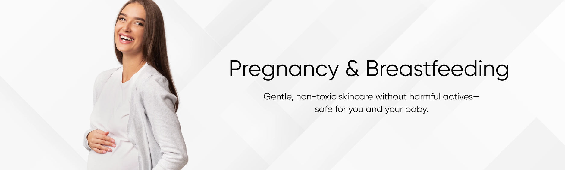Pregnant woman with healthy skin for pregnancy safe skincare on a white background
