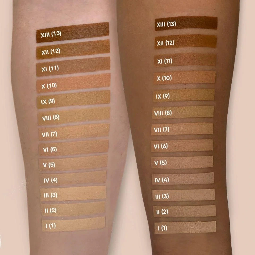 Colour swatches on an arm showing a range of ISSADA Mineral Prostick shades.