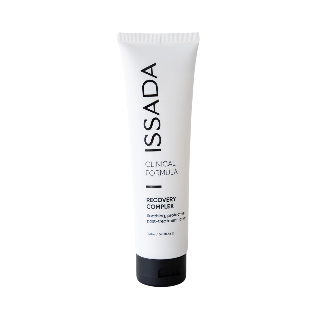 Issada Recovery Complex tube shown upright with a clean white background highlighting its soothing protective post treatment lotion design