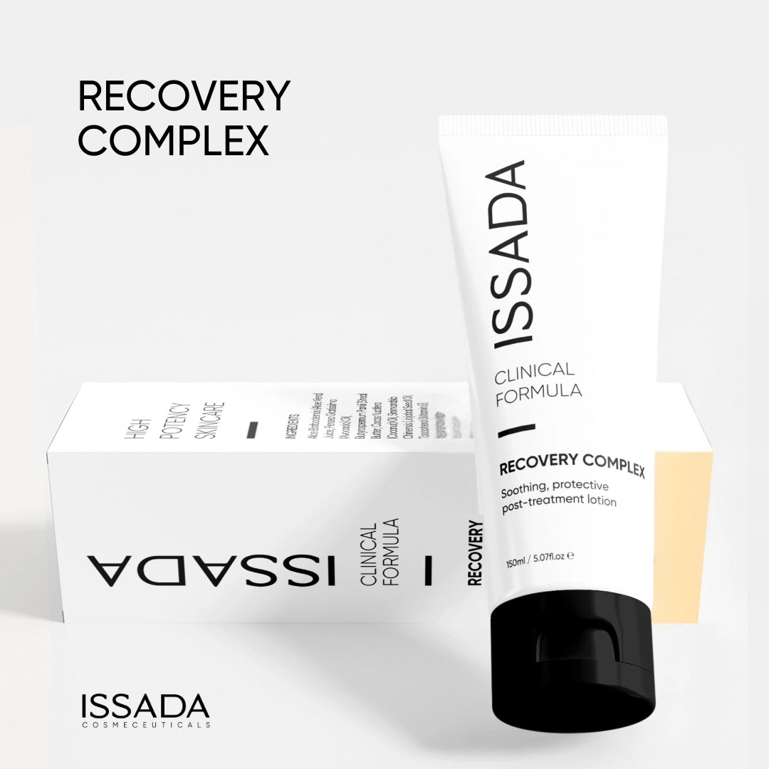 Issada Recovery Complex tube and box highlighting the soothing and protective post-treatment skincare formula