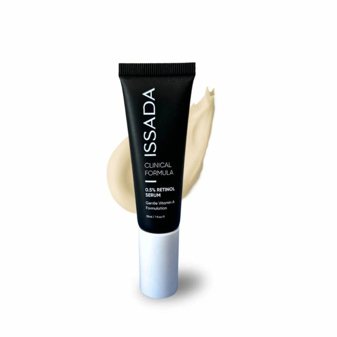 ISSADA 0.5% Retinol Serum with cream texture on a white background