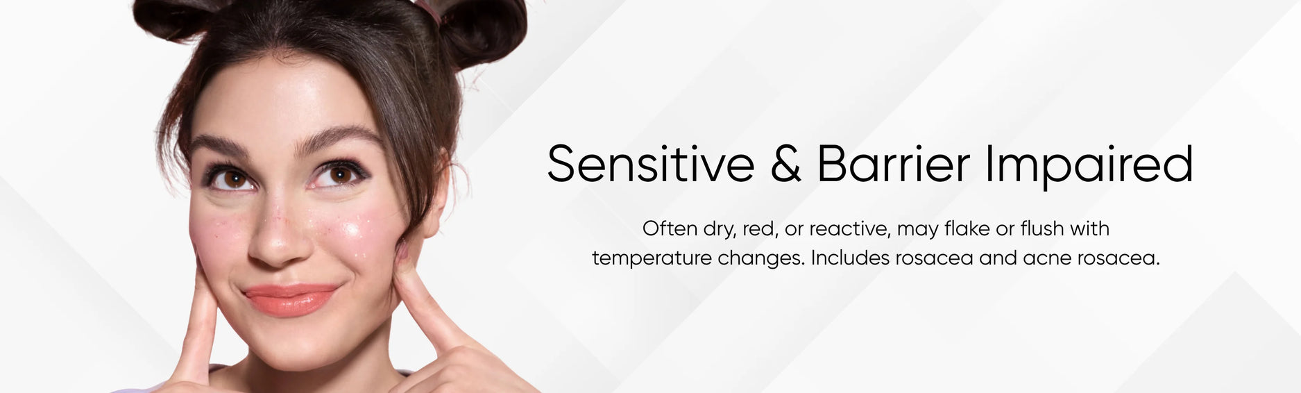 Woman with flushed sensitive skin highlighting barrier impaired skincare concerns