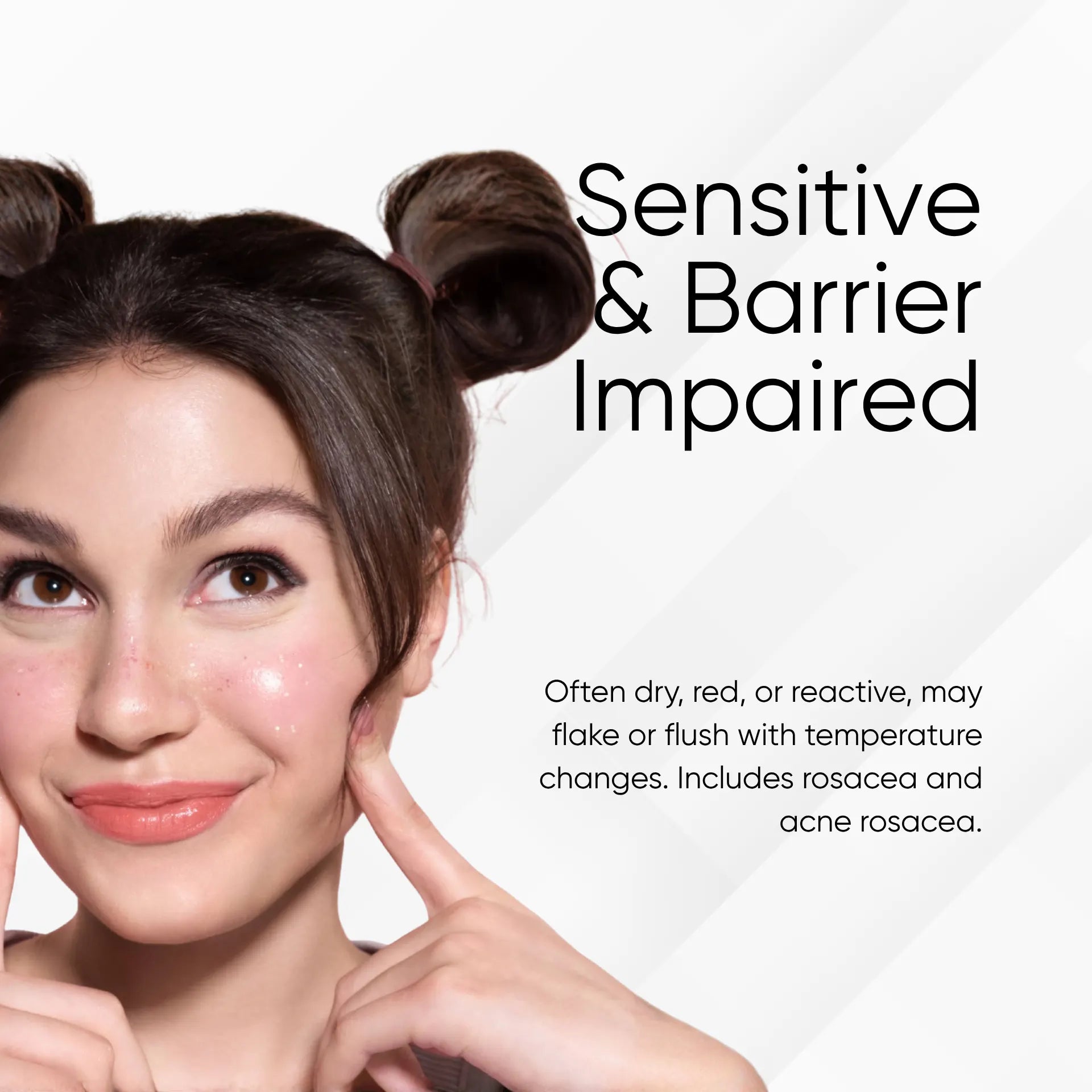 Woman with flushed sensitive skin highlighting barrier impaired skincare concerns