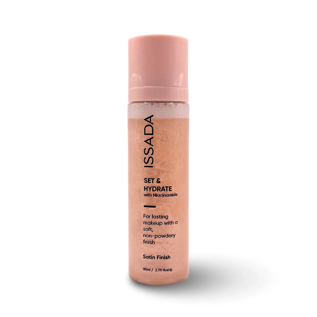 ISSADA makeup product bottle on a white background

Issada Set & Hydrate setting spray satin, finish with niacinamide for soft, glowing makeup, bottle on a white background
