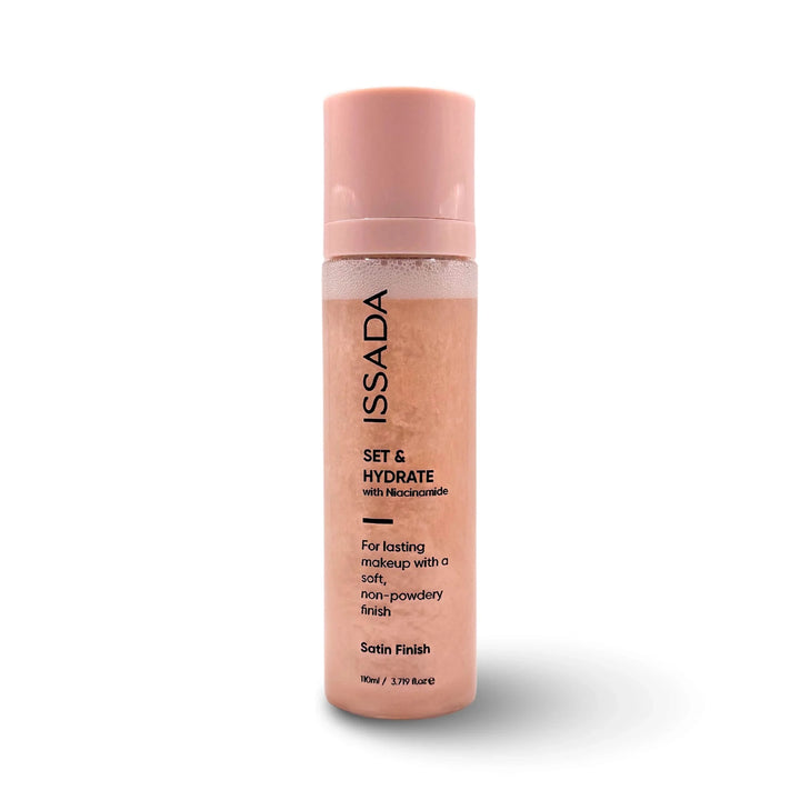 ISSADA makeup product bottle on a white background

Issada Set & Hydrate setting spray satin, finish with niacinamide for soft, glowing makeup, bottle on a white background
