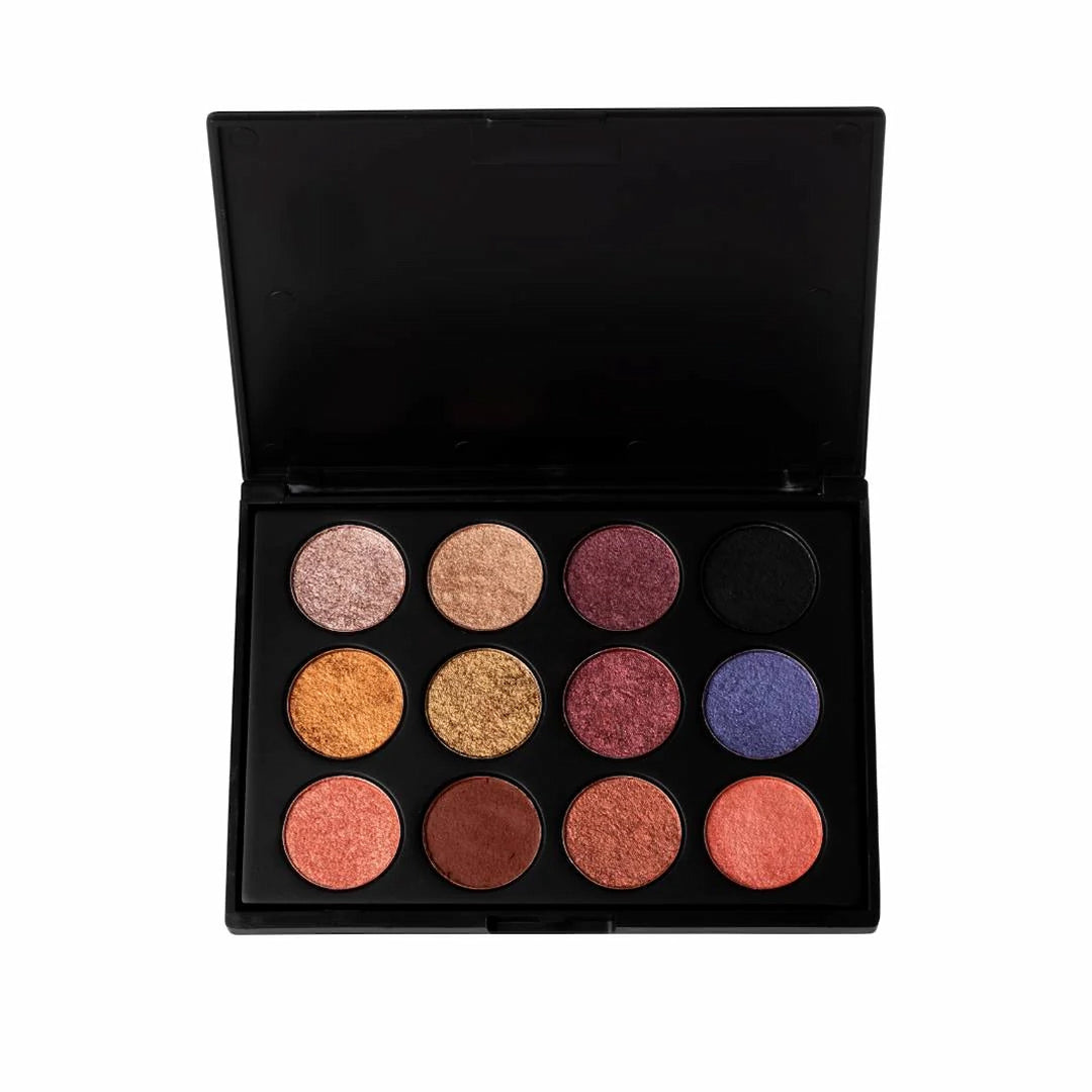 ISSADA Summer Seduction Eyeshadow palette with 12 vibrant shimmer and matte shades on a white background