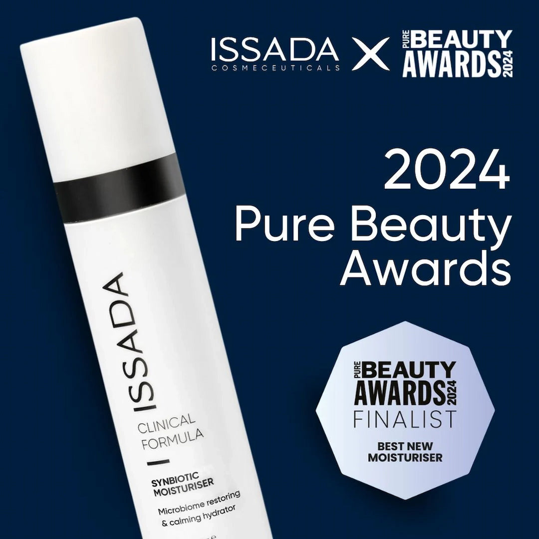 ISSADA Synbiotic Moisturiser with Pure Beauty Awards 2024 finalist badge for Best New Moisturiser.