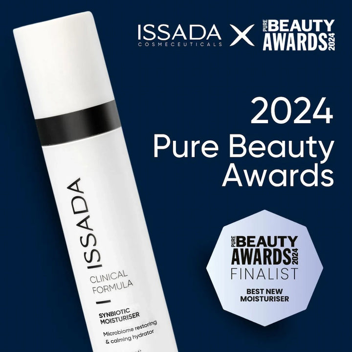 ISSADA Synbiotic Moisturiser with Pure Beauty Awards 2024 finalist badge for Best New Moisturiser.