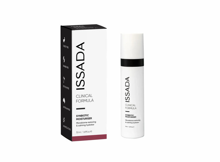 ISSADA Synbiotic Moisturiser with product box, on a white background