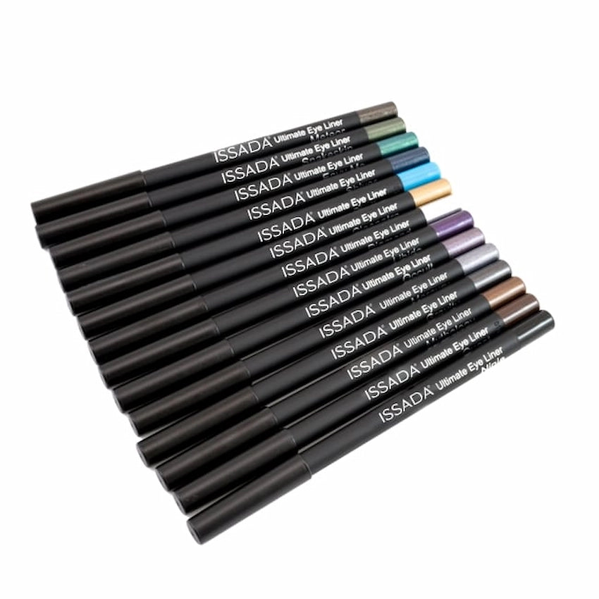 Full collection of ISSADA Ultimate Eye Liner pencils in multiple vibrant and classic shades