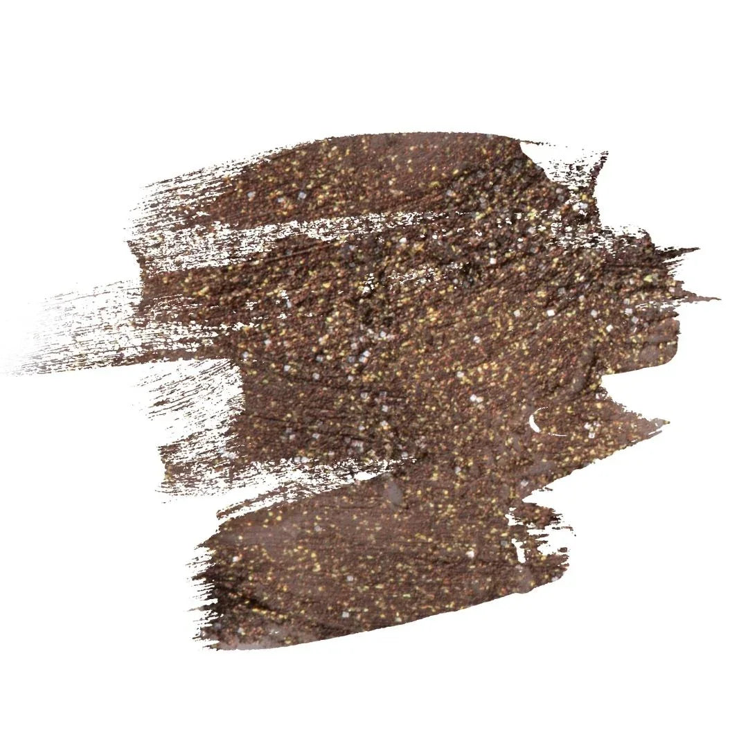 ISSADA Ultimate Eye Liner Mythology brown eyeliner swatch with golden shimmer on a white background