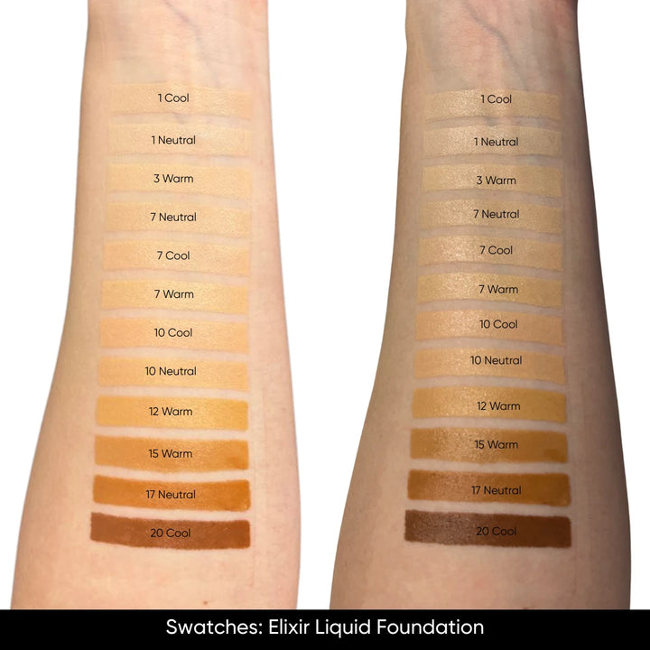 Mineral Elixir Foundation Shade Swatches – Cool, Neutral & Warm Undertones