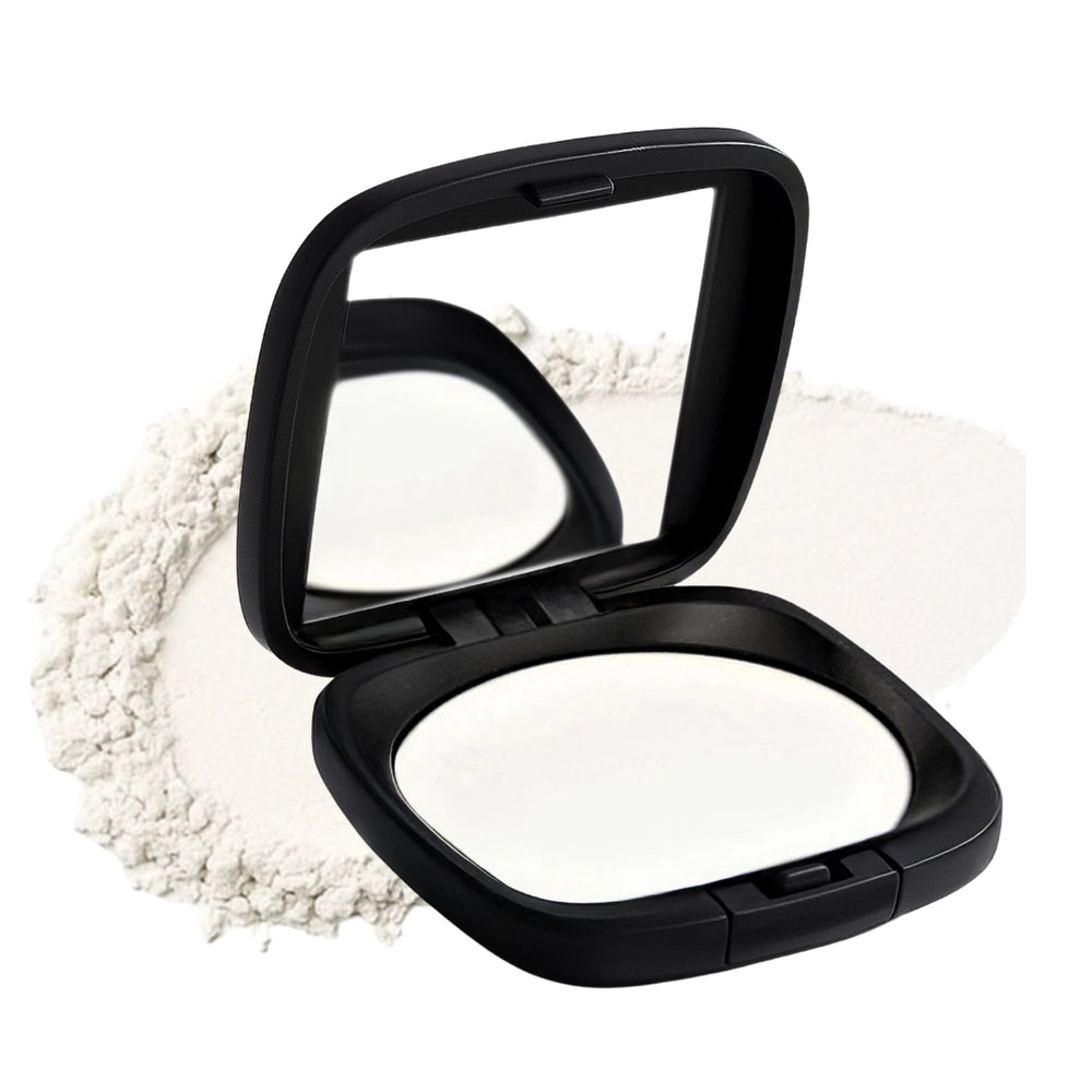 Mineral Powder Balm compact with translucent mineral powder swatch showing smooth, lightweight texture