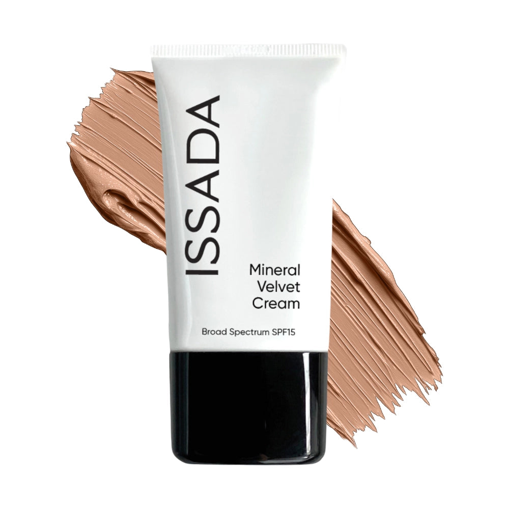 Tube of ISSADA Mineral Velvet Cream Rio  De Janeiro colour swatches on a white background