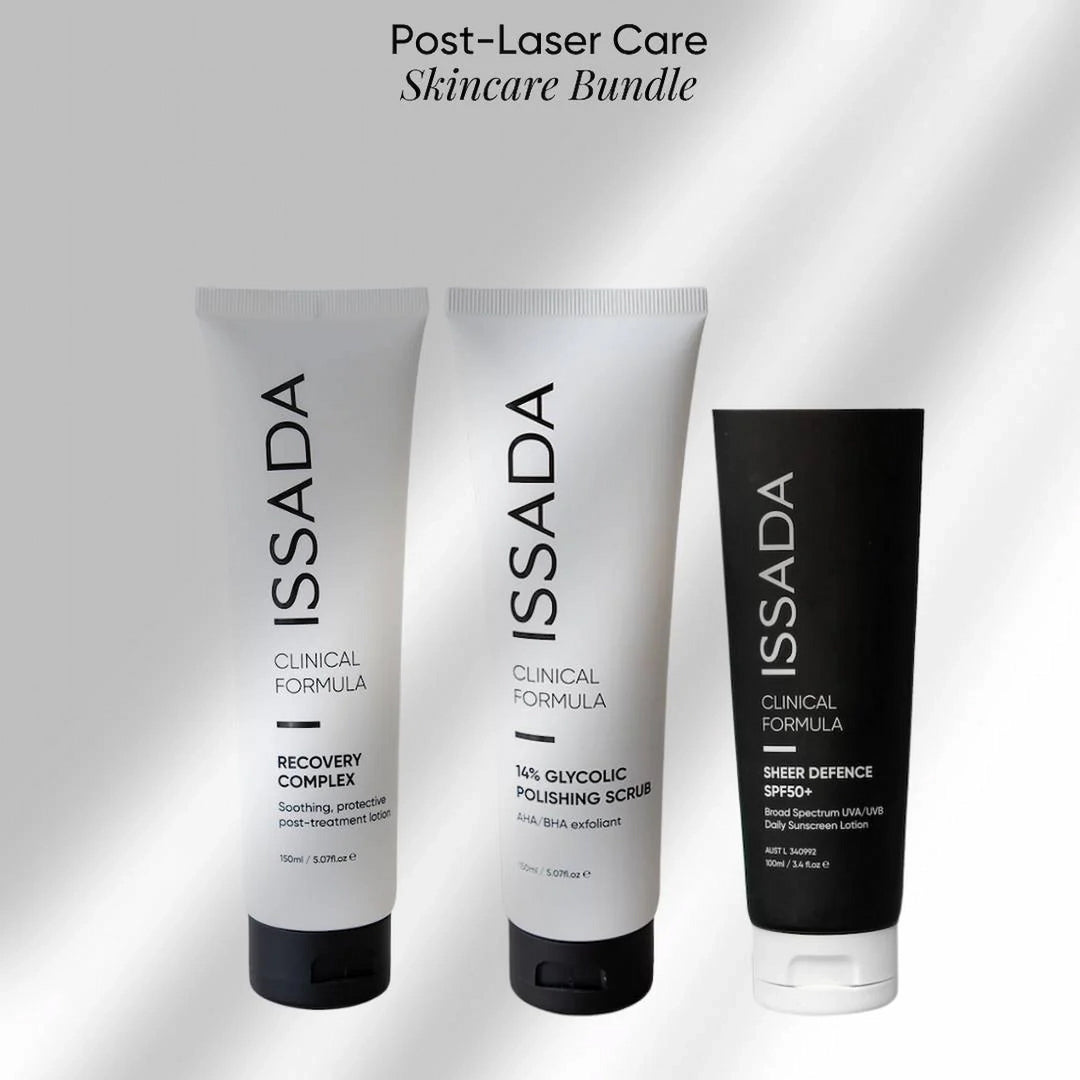 ISSADA Post Laser Care Skincare Bundle products on a gray background