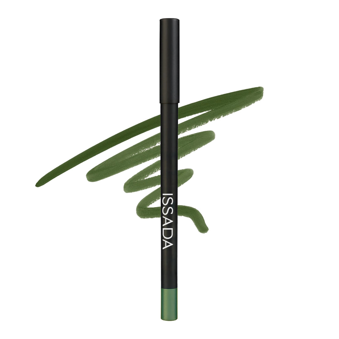 Green eyeliner pencil with ISSADA branding on a white background